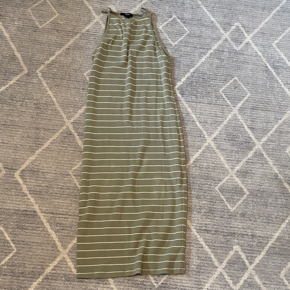 Forever 21 Olive and White Striped Midi Dress